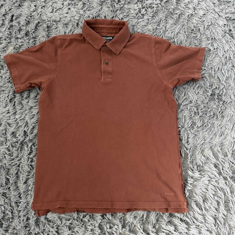 CC Filson Polo Shirt Men M Dark Red Cotton Short Sleeve Embroidered Logo Button